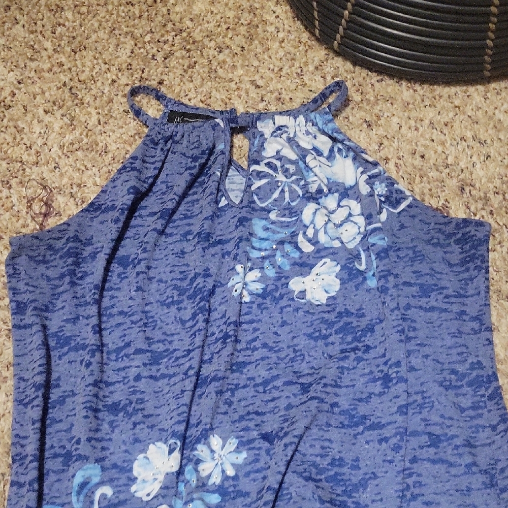 INC International Concepts Blue and White Floral Tank Top